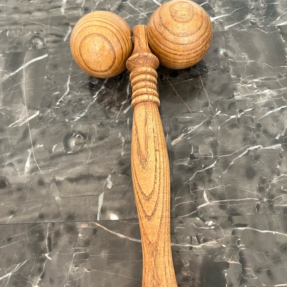 Wooden Double Ball Massage Roller - Natural Brown